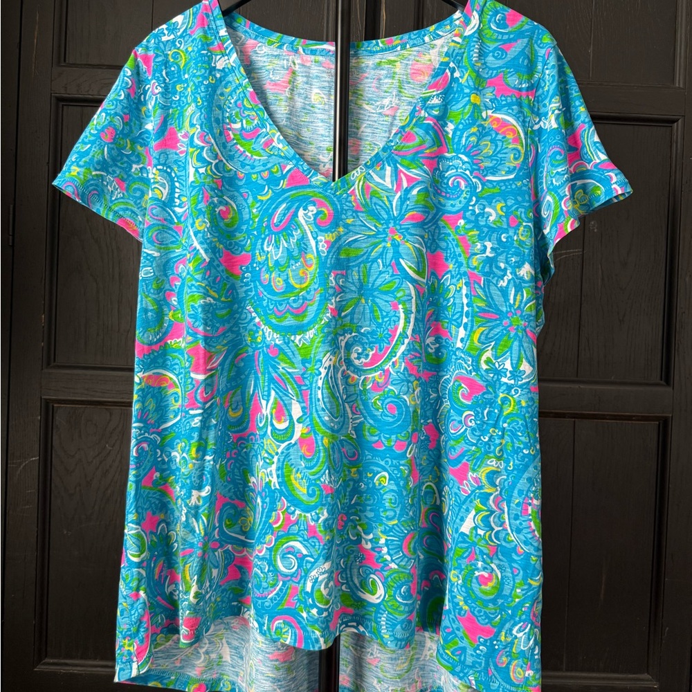 Lilly Pulitzer Blue and Pink Paisley Short Sleeve Tee